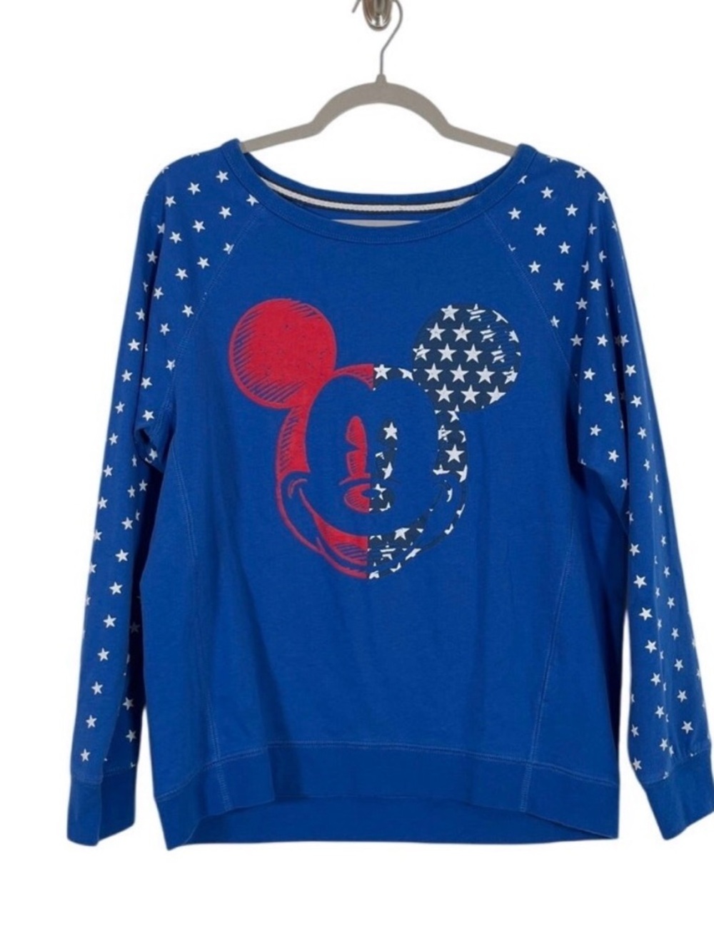 Disney Parks Mickey Mouse Stars Blue Lightweight Sweatshirt Patriotic- L